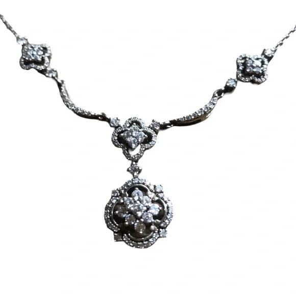 Luxury 925 Sterling Silver Diamond & Sapphire Clover Necklace paid $3,500 - Picture 2 of 15